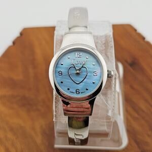 Y2K Style Silver Tone Love Watch Baby Blue Pearlescent Dial Hearts Cutesy Kawaii